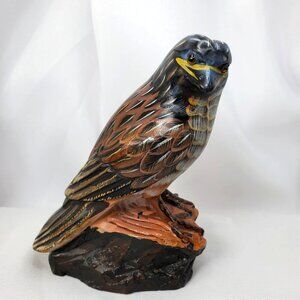 Vintage Action International Painted Stone Bird Figurine Falcon Hawk 5.25" tall